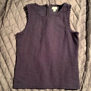 JCREW Navy Textured Knit Top with Scallop Trim